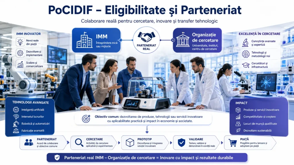 PoCIDIF eligibilitate și parteneriat între IMM și organizație de cercetare