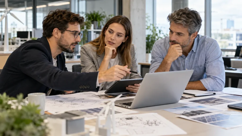 Echipă internațională construind un consorțiu SYSTEMEU pentru un proiect european de inovare digitală