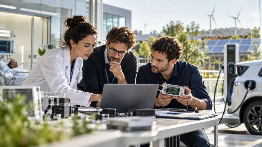 Echipă europeană analizând o soluție digitală SYSTEMEU pentru sănătate, energie și mobilitate